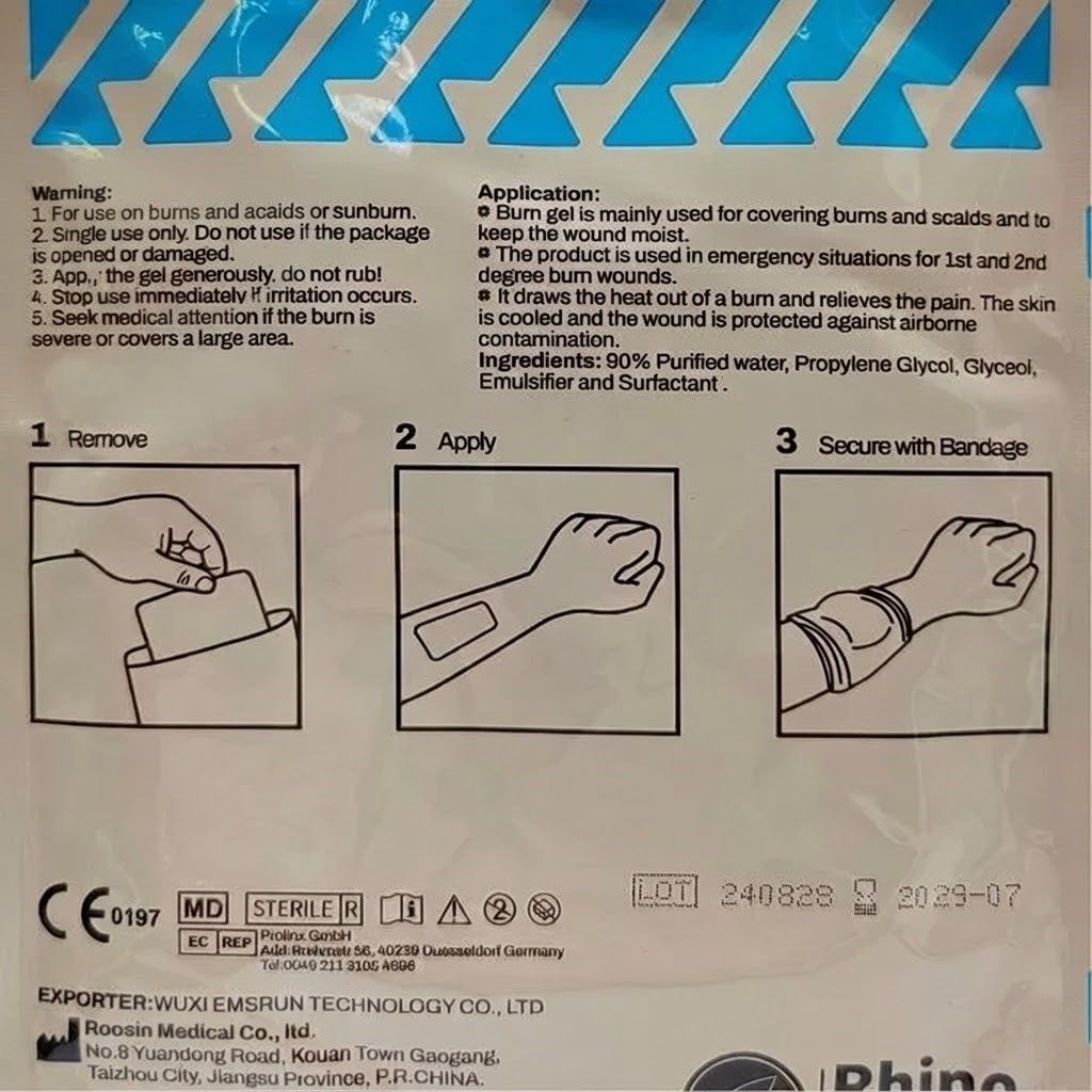 Повязка гидрогелевая противоожоговая Burn Dressing RHINO Rescue 10х10 см, фото 5